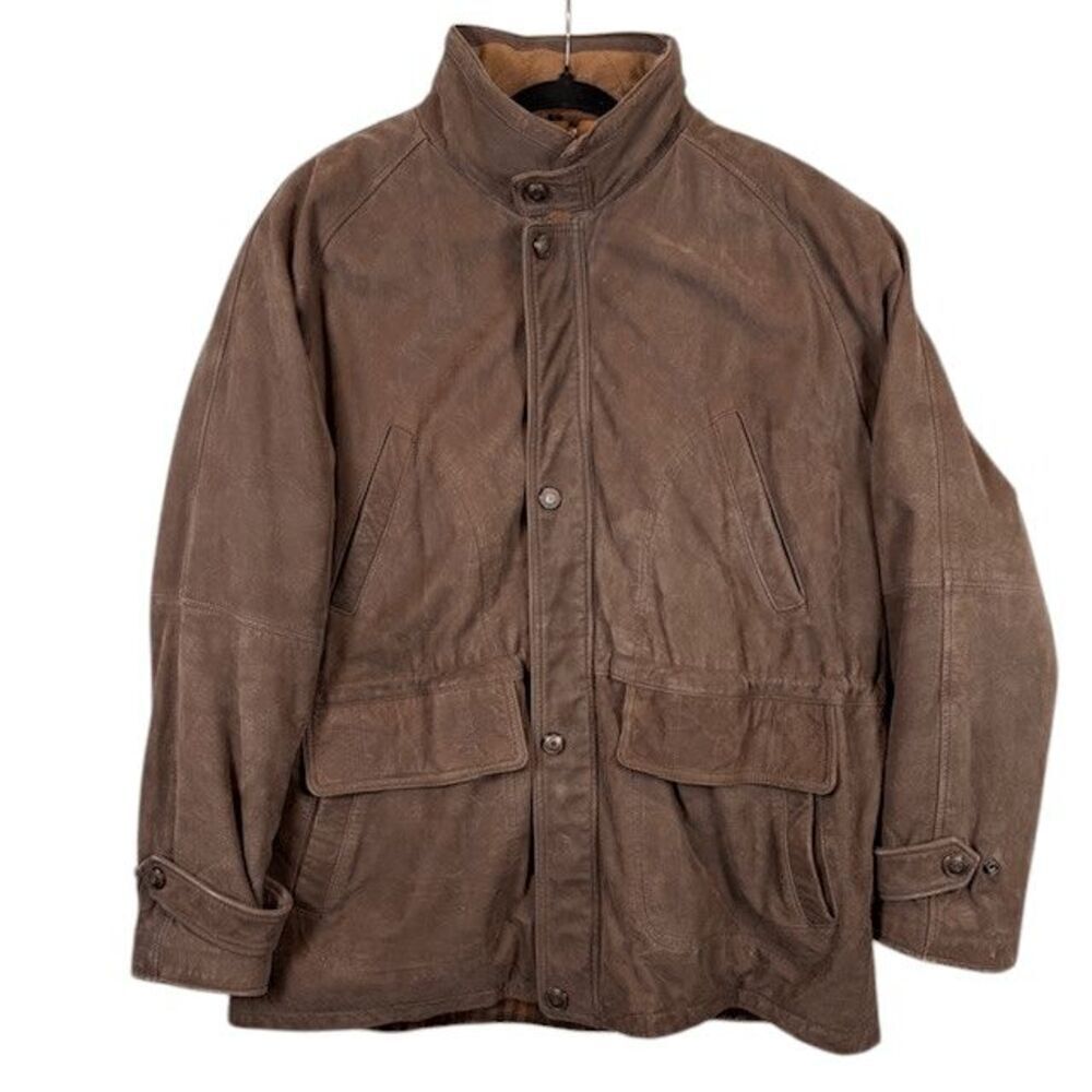 Members Only Highland County Vintage Long Leather Parka Coat Brown Size Large